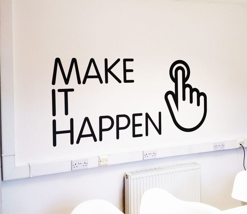 Blue cut vinyl used for wall graphics in Leeds