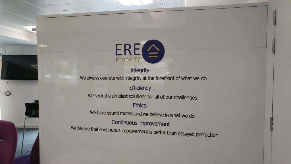 A property development company using cut vinyl in their shared space