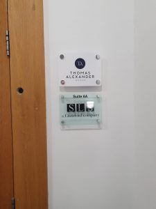 logo branded acrylic in a leeds office